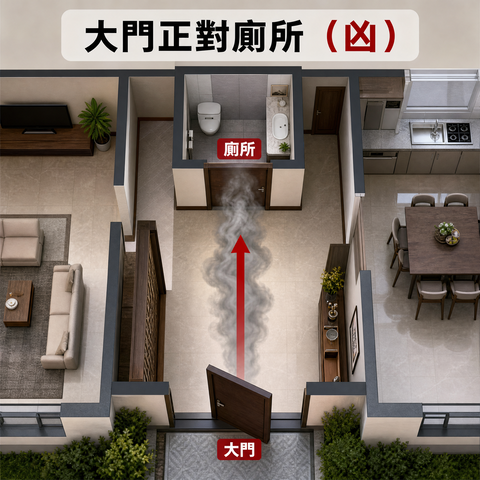 家居风水—门正对厕所(凶)